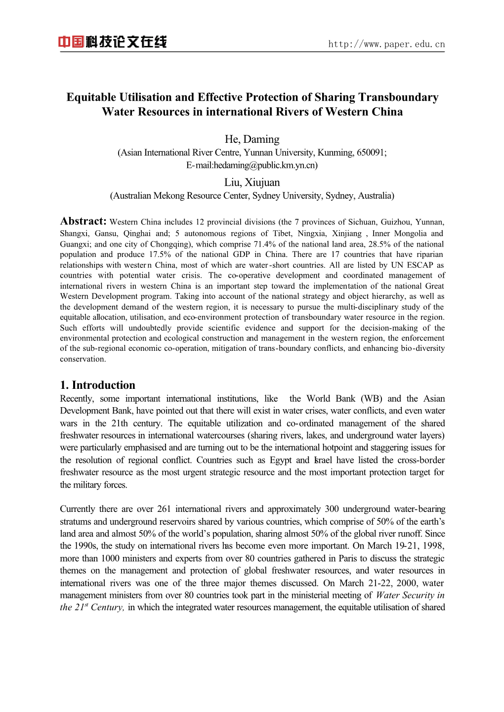 Paper for River Symposium