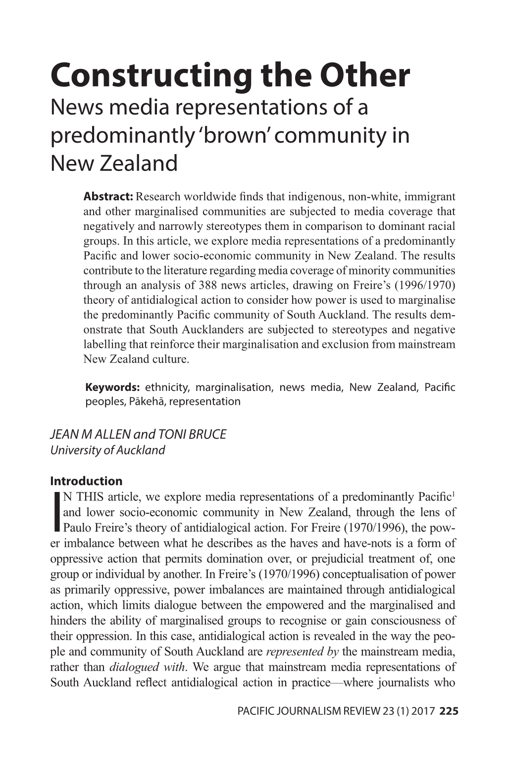 Constructing the Other News Media Representations of a Predominantly ‘Brown’ Community in New Zealand