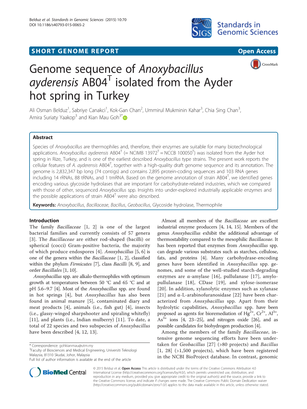 Genome Sequence of Anoxybacillus Ayderensis AB04T Isolated from the Ayder Hot Spring in Turkey