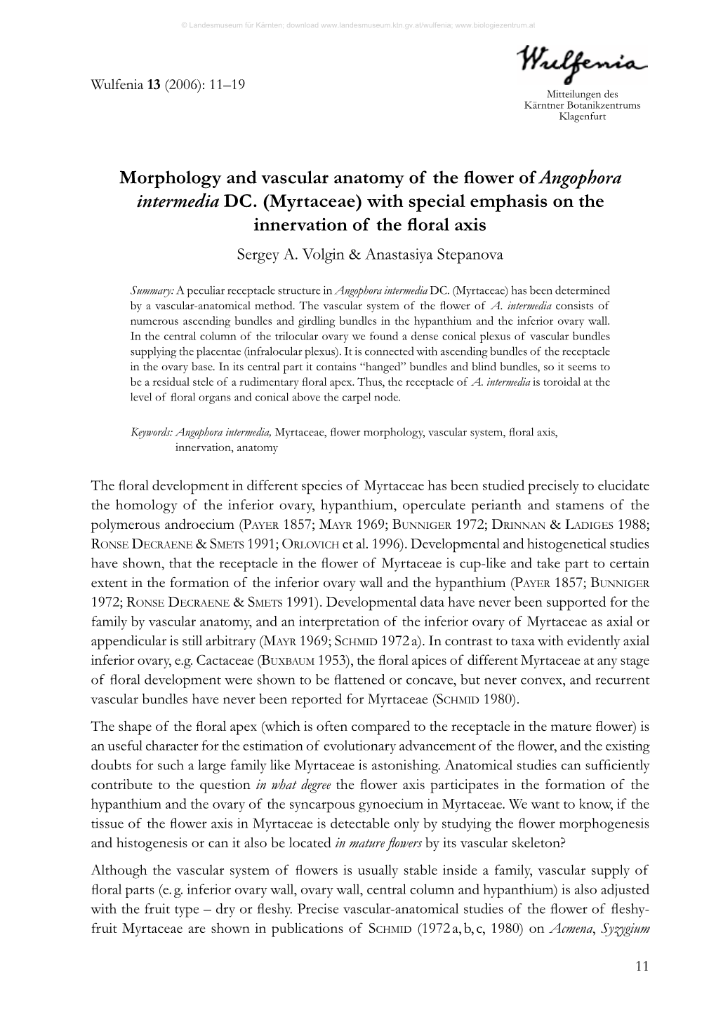 Morphology and Vascular Anatomy of the Flower of Angophora Intermedia