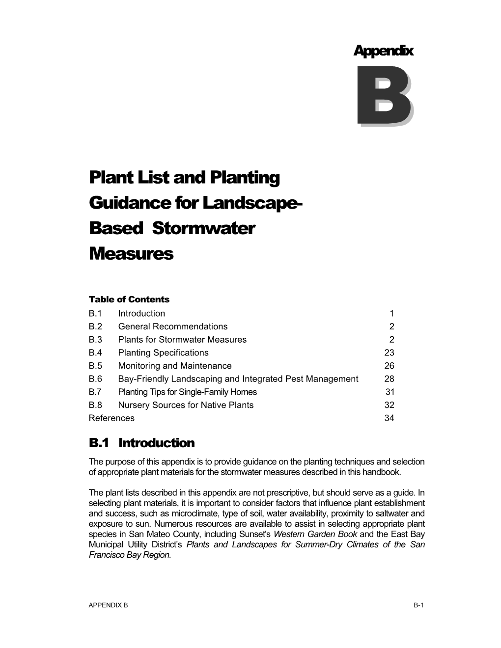 Plant List and Planting Guidance for Landscape- Based Stormwater Measures