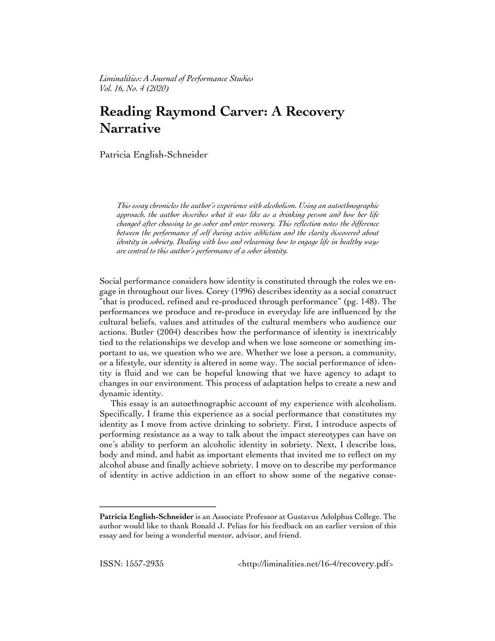 Reading Raymond Carver: a Recovery Narrative