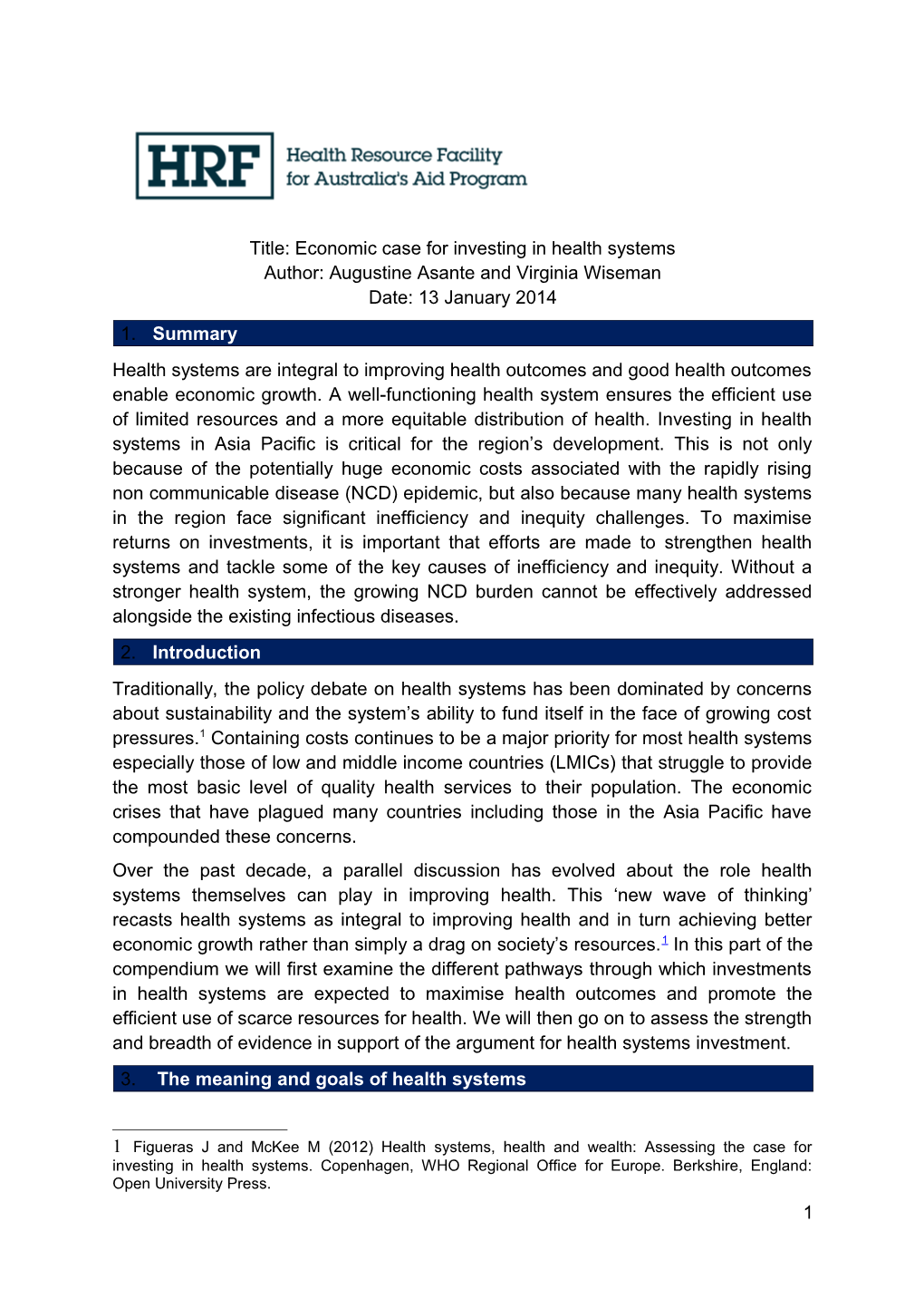 Title: Economic Case for Investing in Health Systems