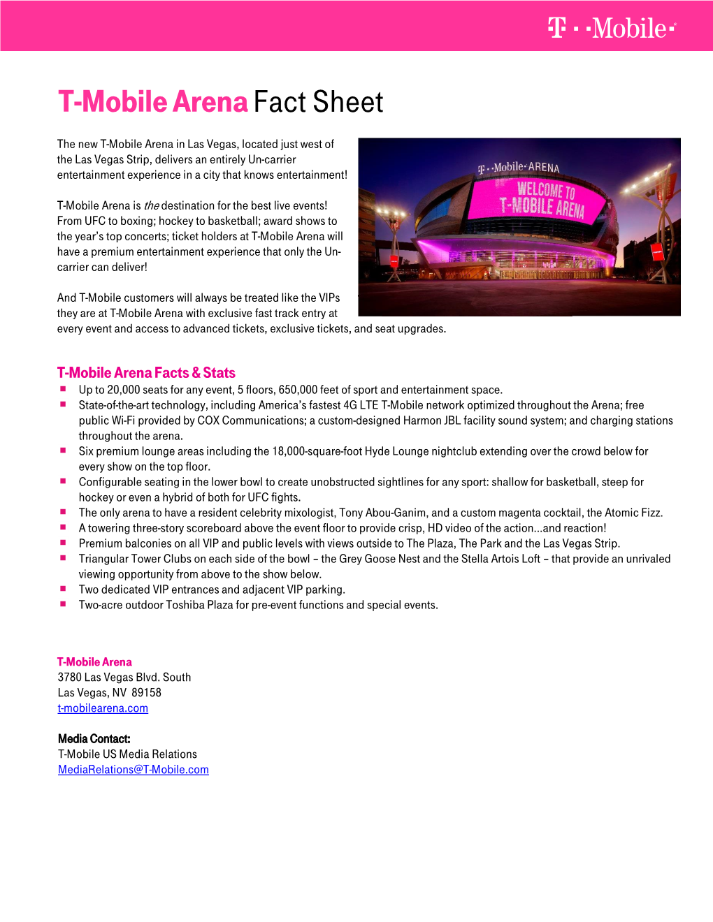 T-Mobile Arena Fact Sheet