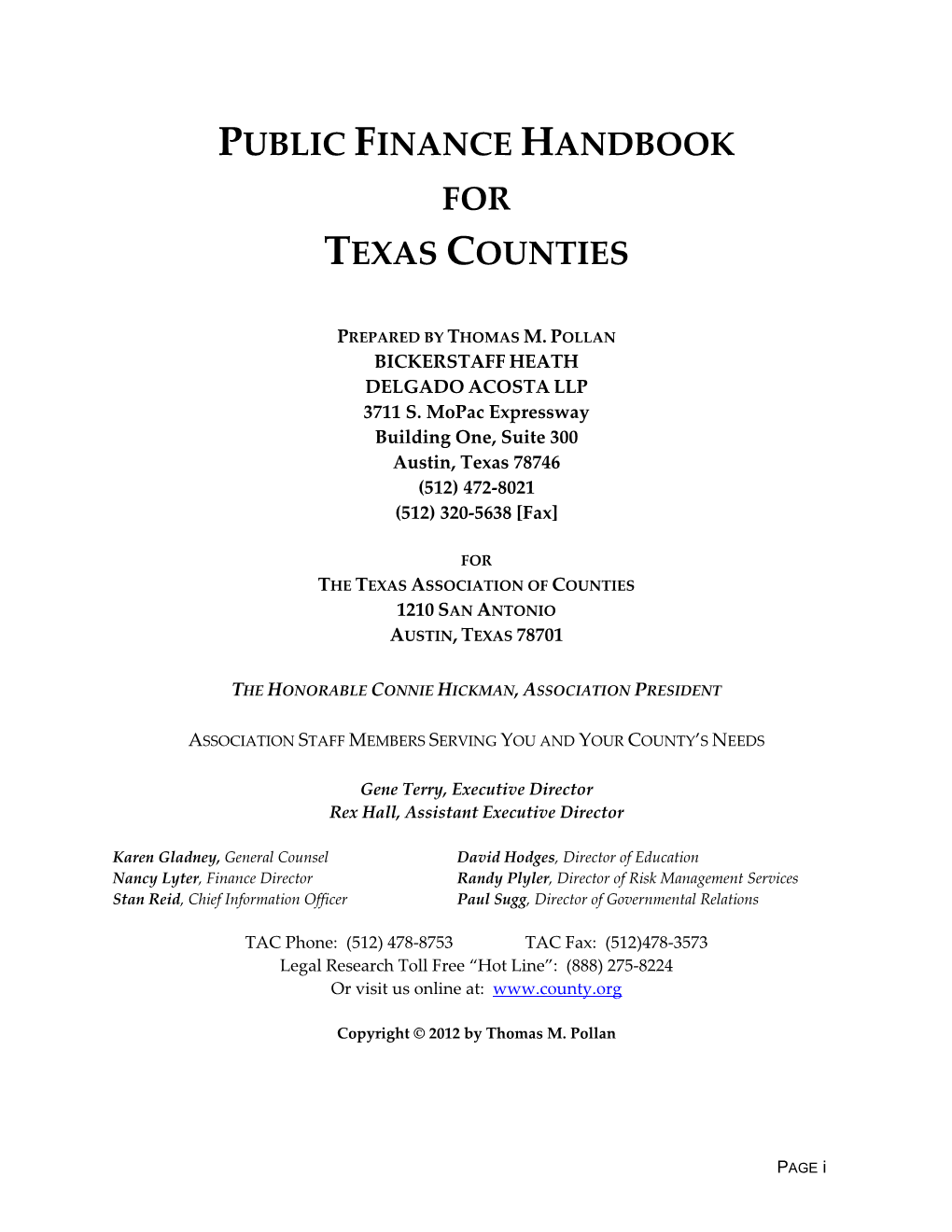 Public Finance Handbook for Texas Counties