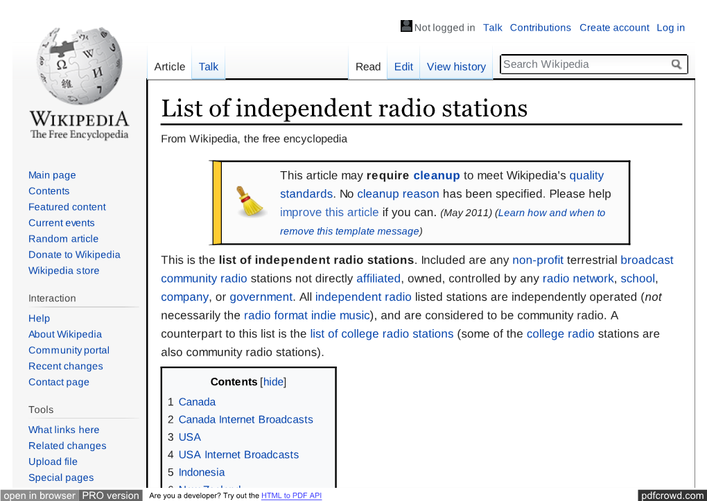 List of Independent Radio Stations