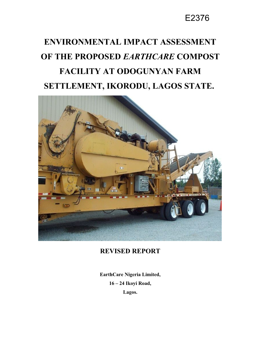 Environmental Impact Assessment Of The Proposed Earthcare Compost Facility At Odogunyan, Ikorodu, Lagos State