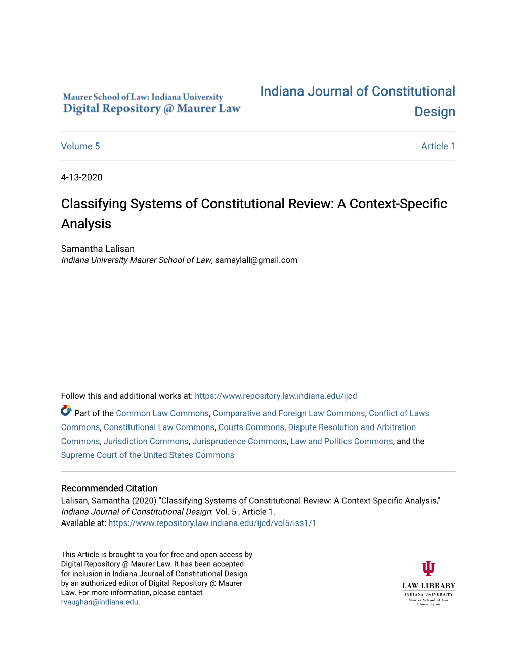 Classifying Systems of Constitutional Review: a Context-Specific Analysis