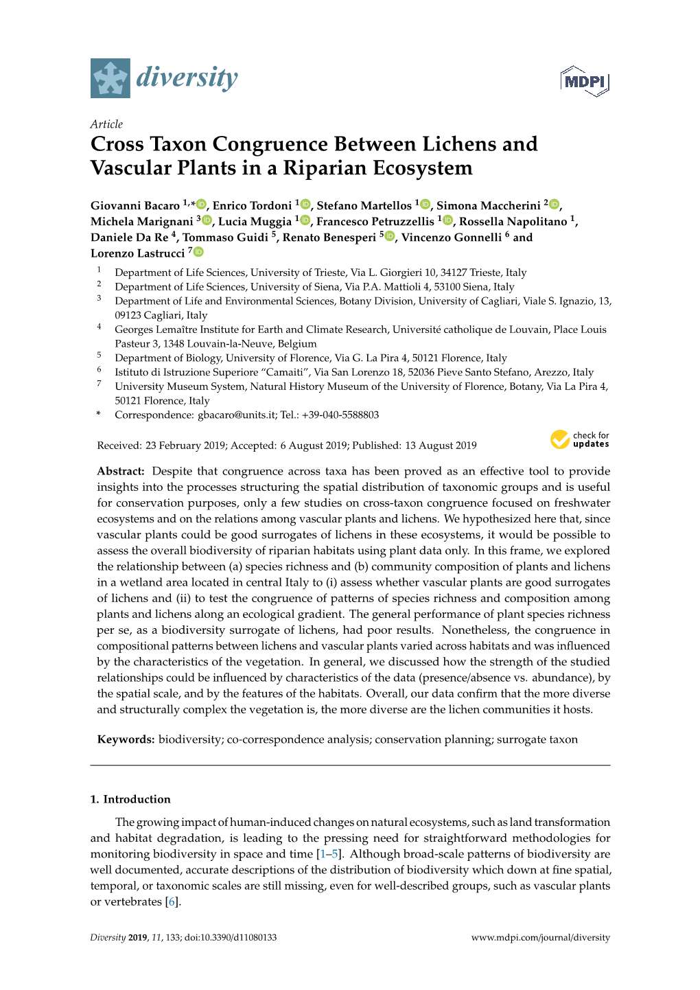 Cross Taxon Congruence Between Lichens and Vascular Plants in a Riparian Ecosystem