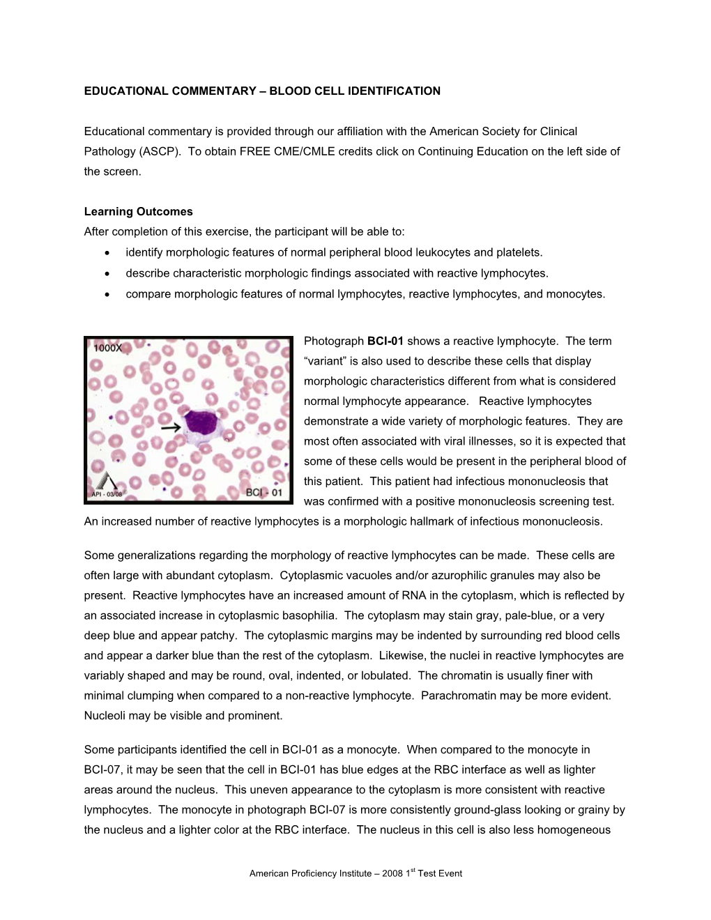 BLOOD CELL IDENTIFICATION Educational Commentary Is