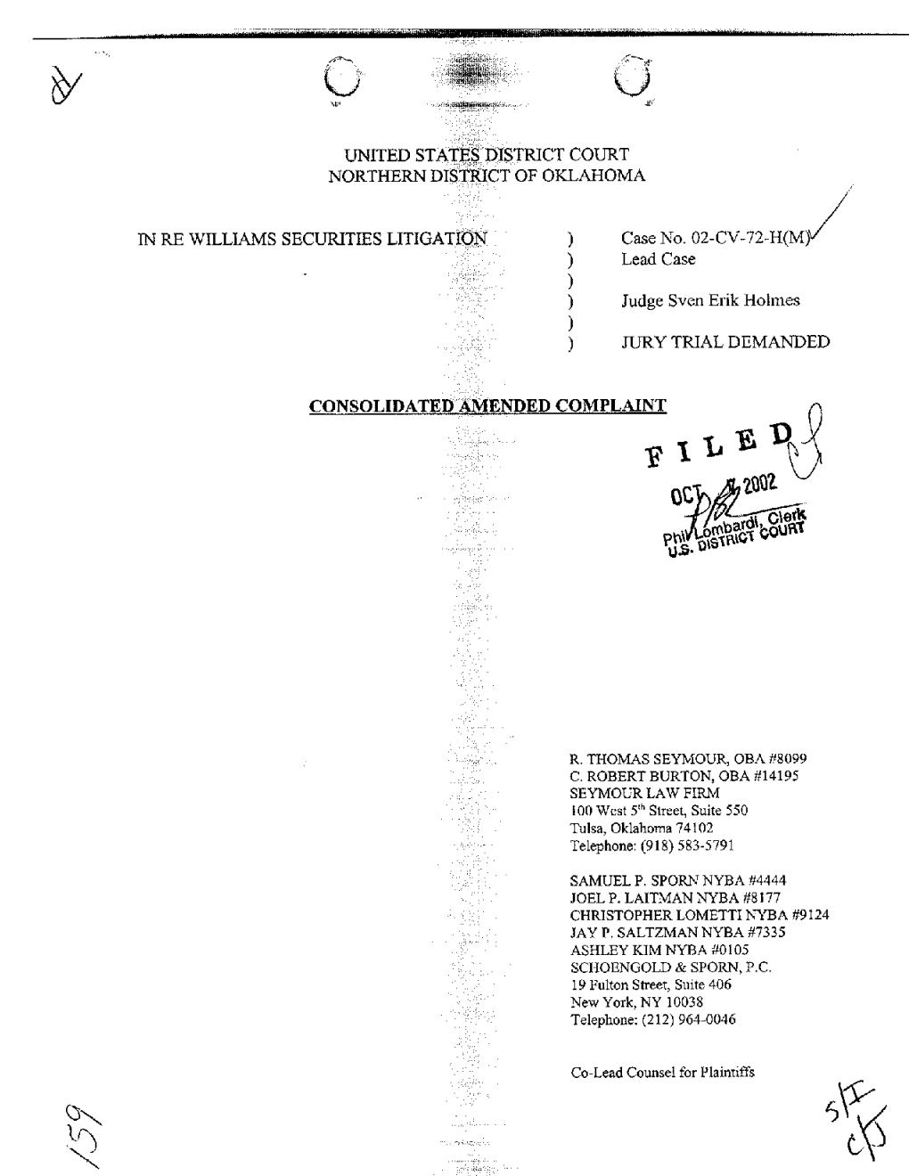 In Re: Williams Companies, Inc. Securities Litigation 02-CV-00072