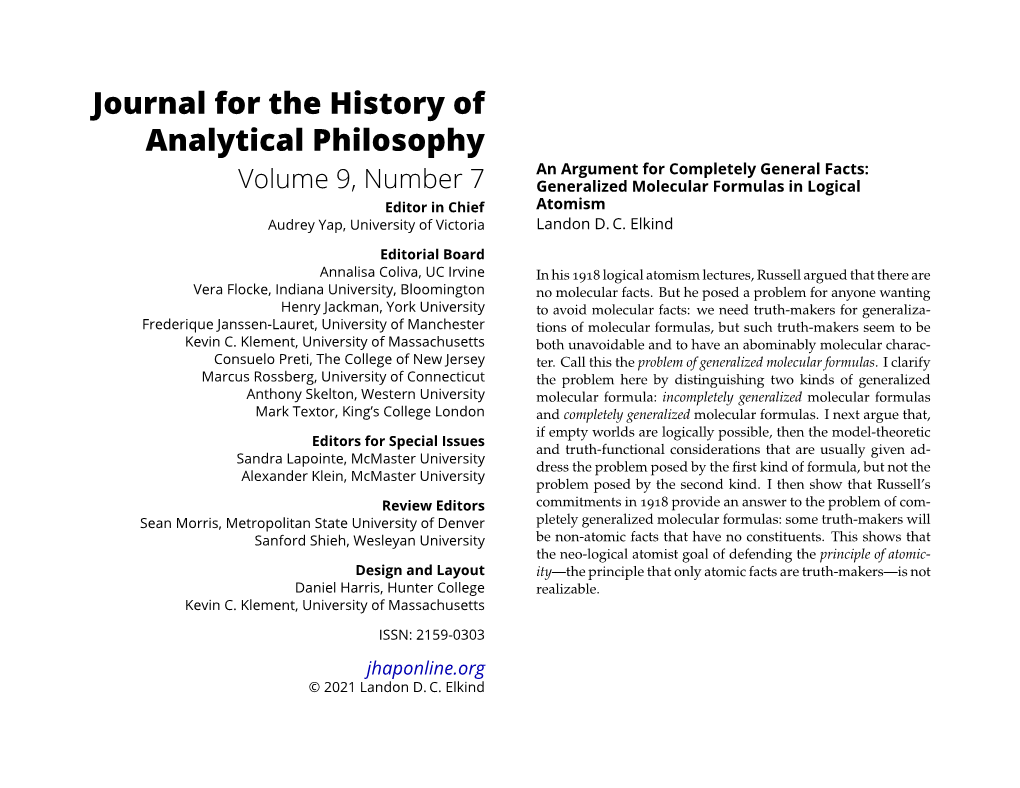 Generalized Molecular Formulas in Logical Atomism