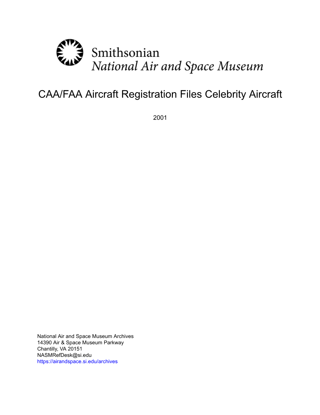 CAA/FAA Aircraft Registration Files Celebrity Aircraft