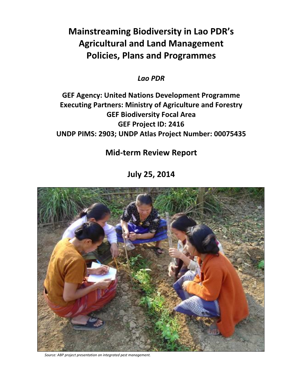 Mainstreaming Biodiversity in Lao PDR's Agricultural and Land