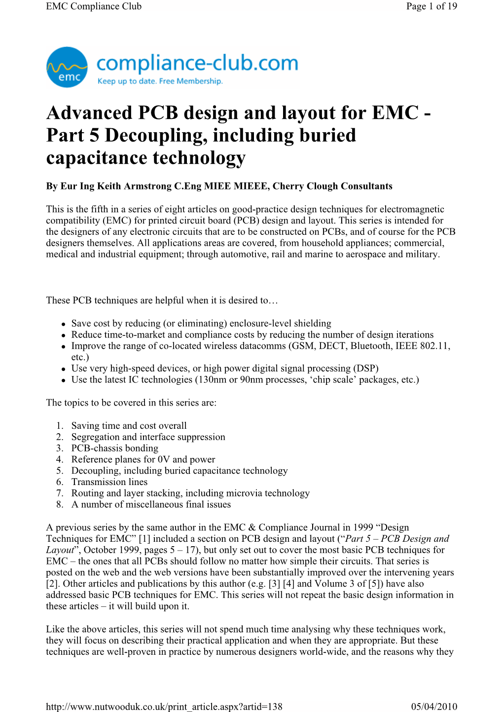 Advanced PCB Design and Layout for EMC - Part 5 Decoupling, Including Buried Capacitance Technology