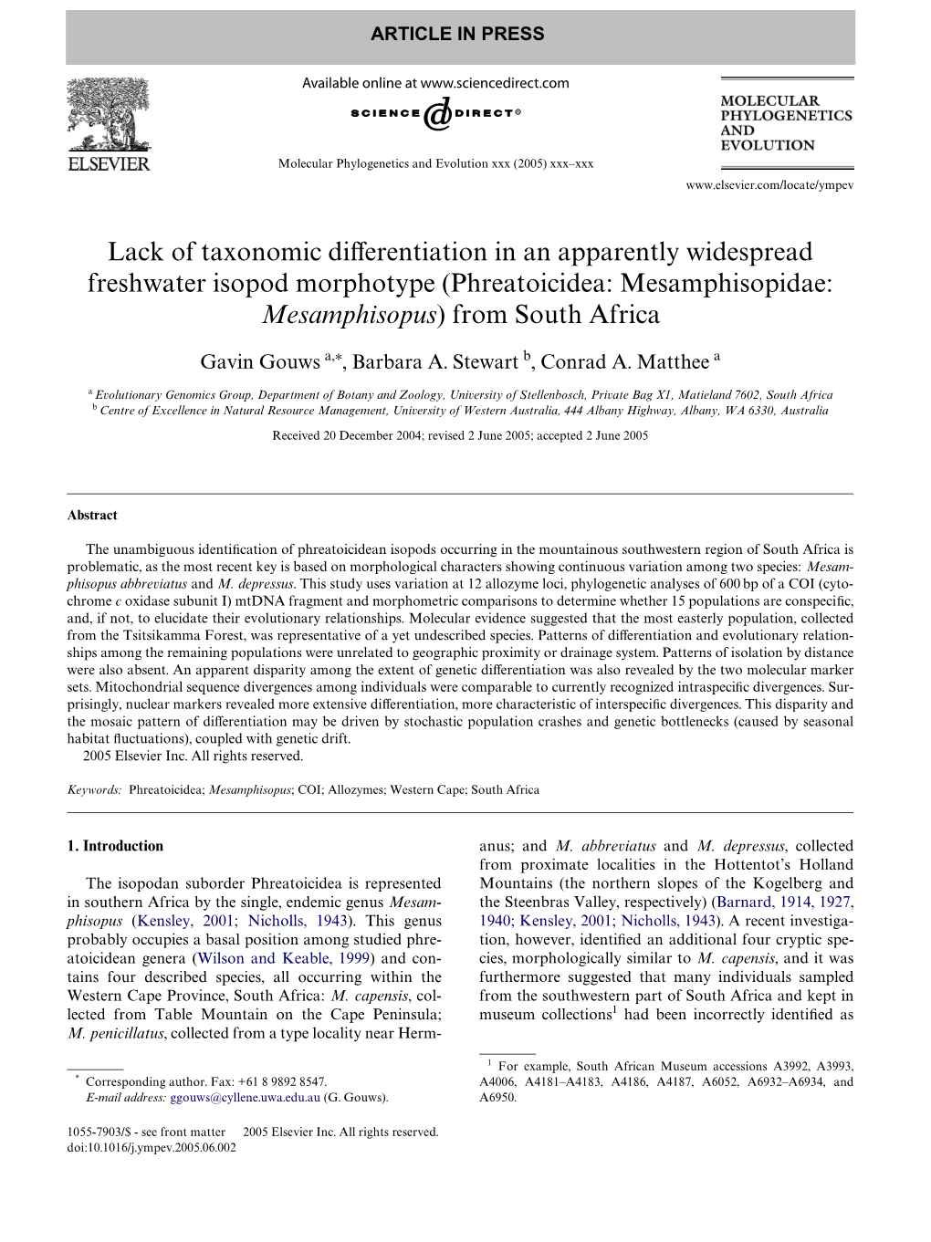 Lack of Taxonomic Differentiation in An