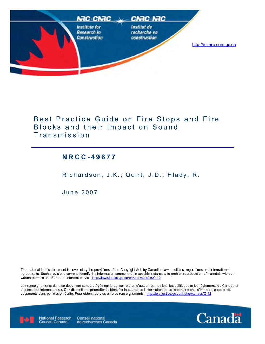 Best Practice Guide on Fire Stops and Fire Blocks and Their Impact on Sound Transmission