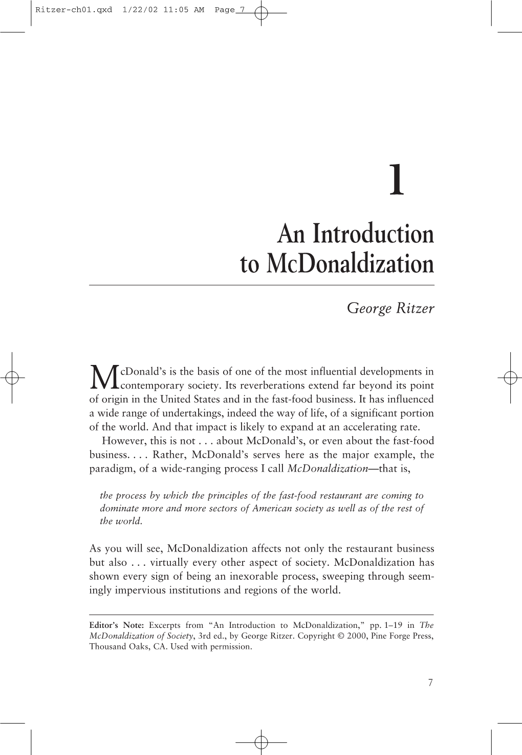 An Introduction to Mcdonaldization