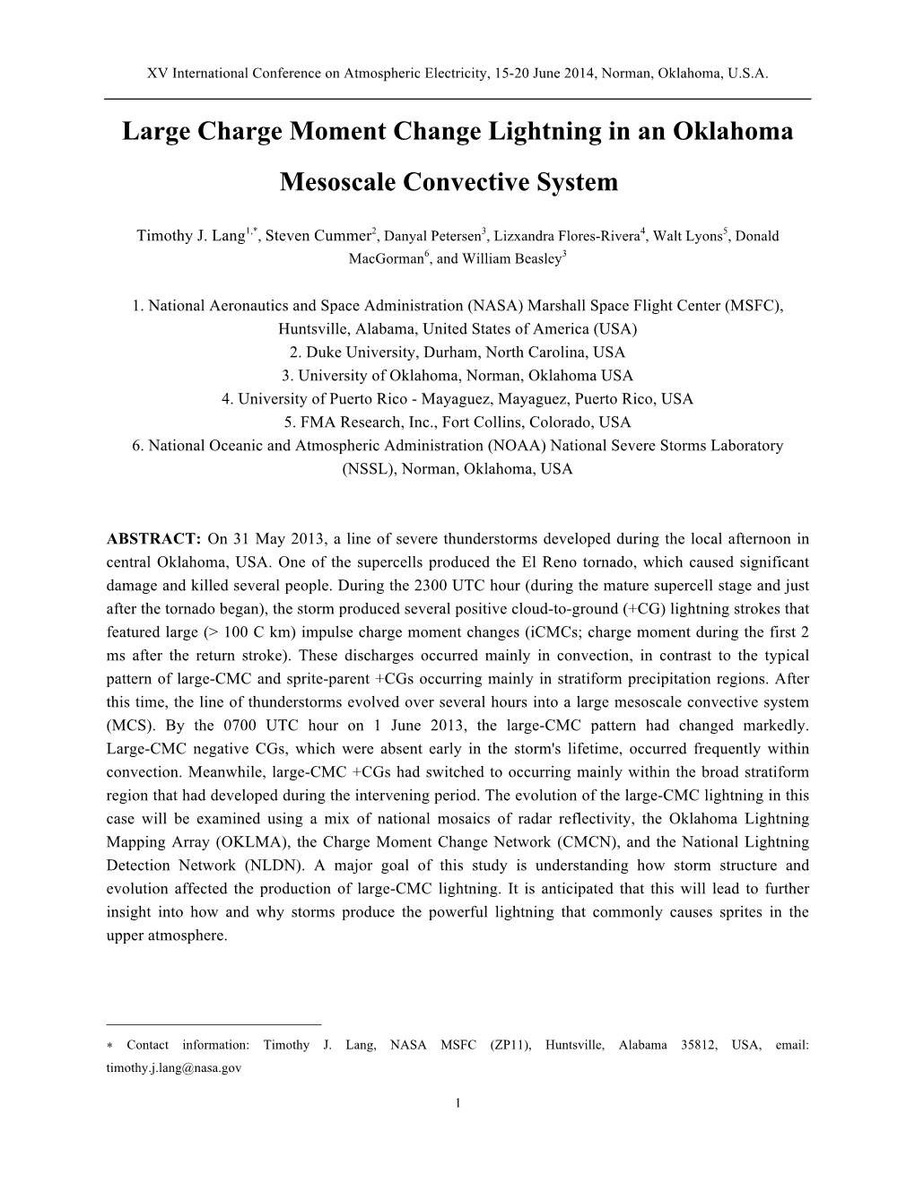 Large Charge Moment Change Lightning in an Oklahoma Mesoscale Convective System ∗