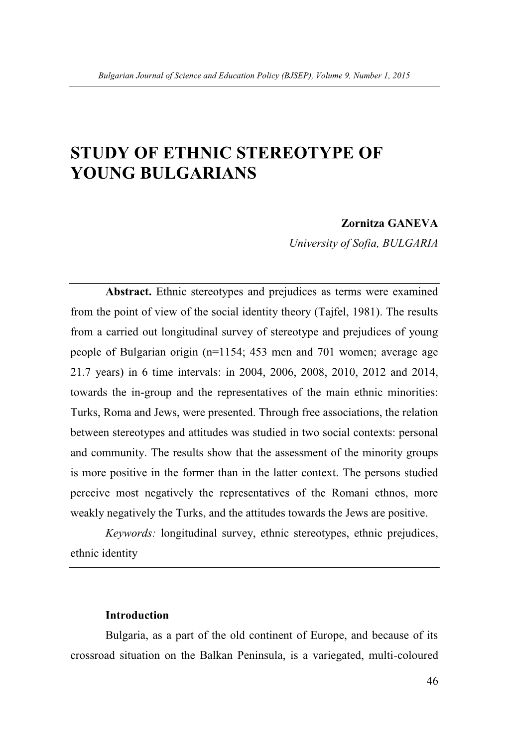 Ethnic Stereotypes and Prejudices of Young People in the Period 2004-2012