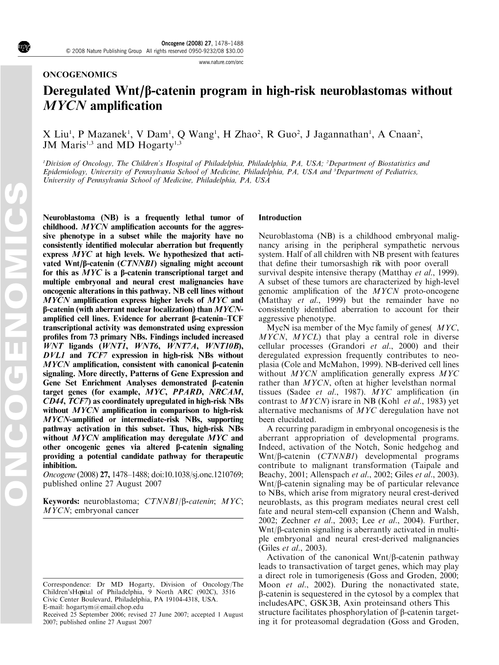 Deregulated Wnt/Β-Catenin Program in High-Risk Neuroblastomas Without