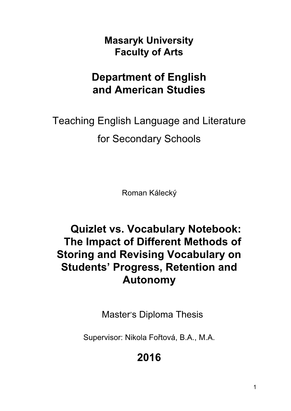 Department of English and American Studies Quizlet Vs. Vocabulary