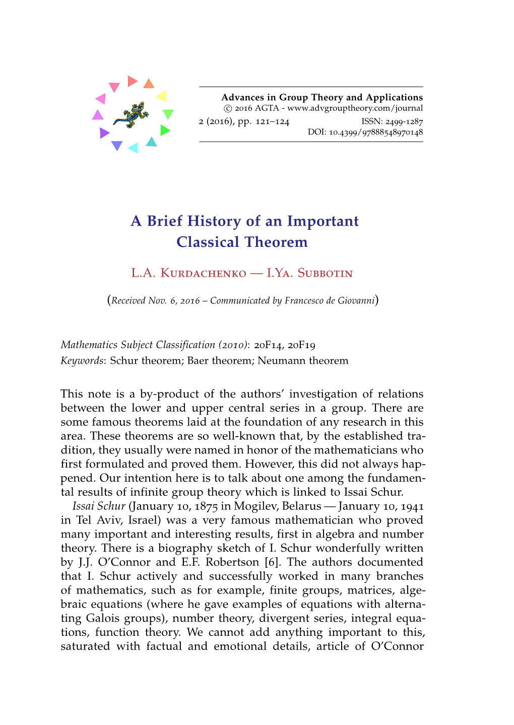 A Brief History of an Important Classical Theorem