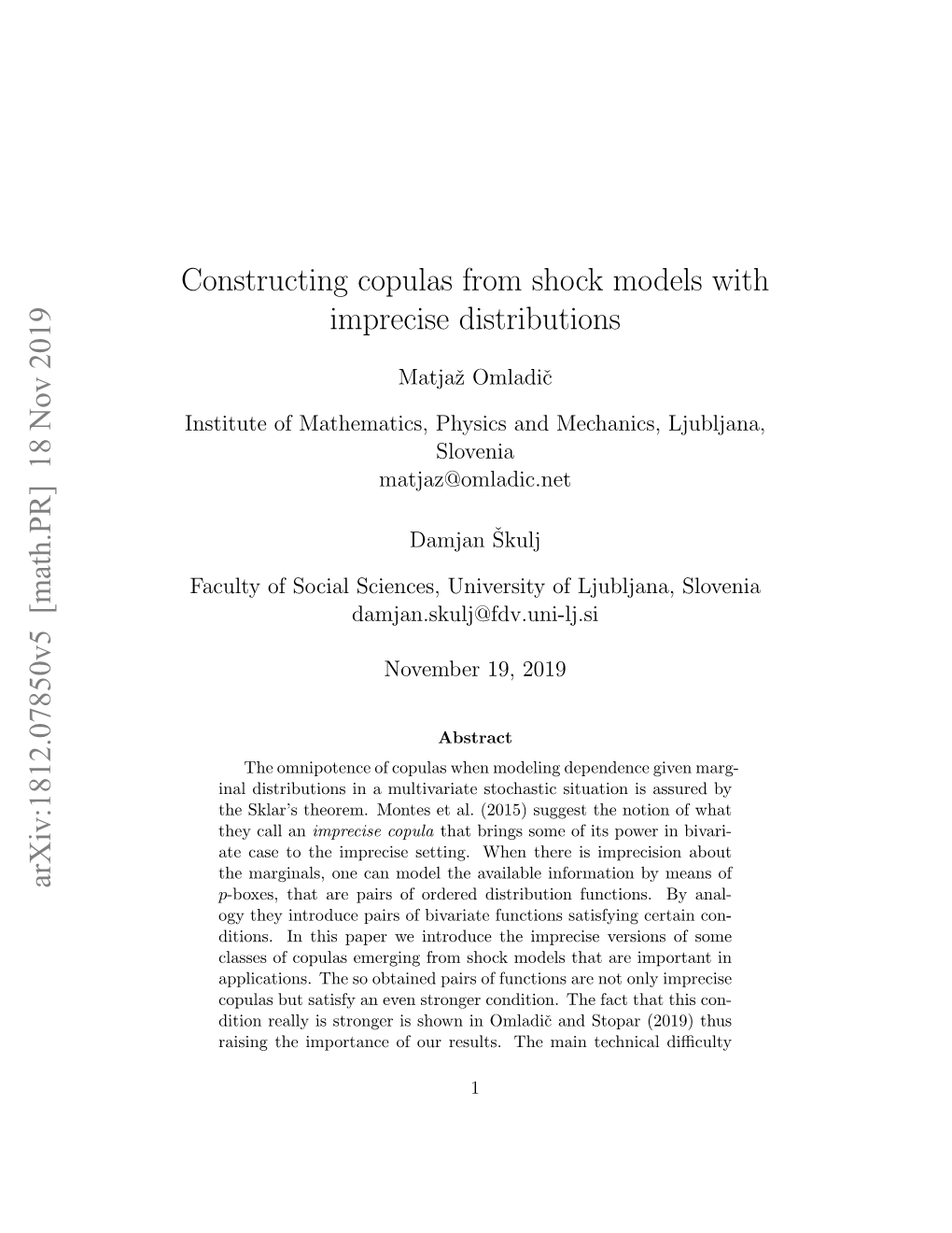 Constructing Copulas from Shock Models with Imprecise Distributions