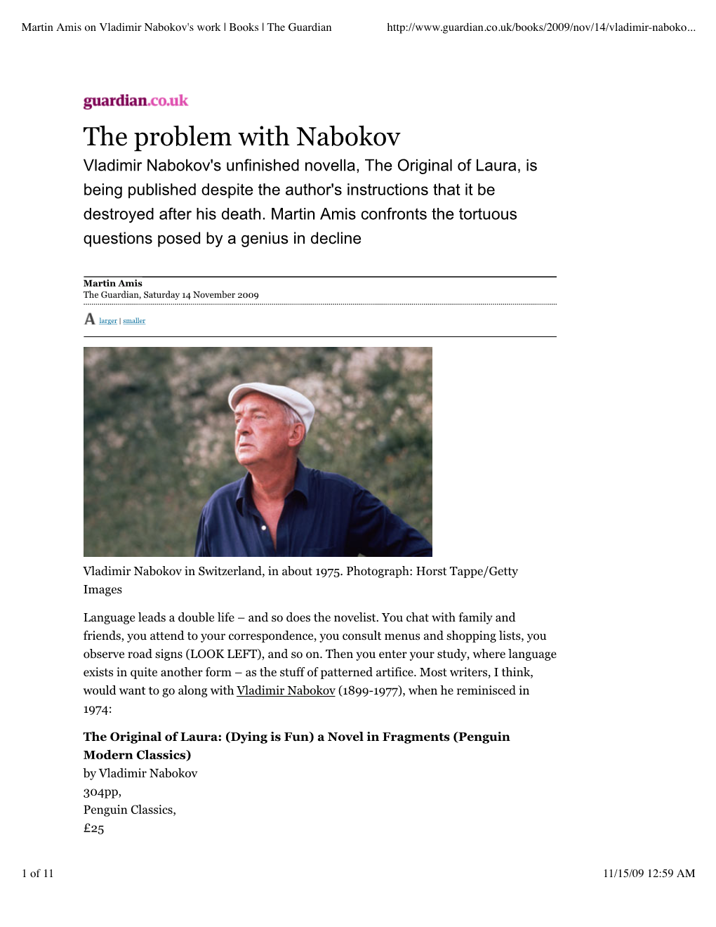 Martin Amis on Vladimir Nabokov's Work | Books | the Guardian