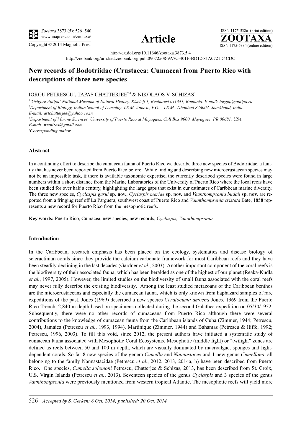 New Records of Bodotriidae (Crustacea: Cumacea) from Puerto Rico with Descriptions of Three New Species