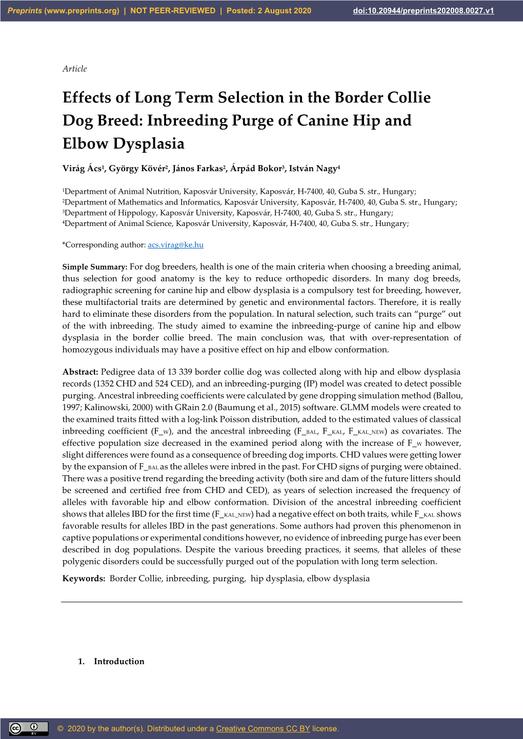 Inbreeding Purge of Canine Hip and Elbow Dysplasia