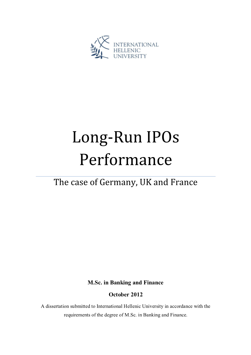 Long-Run Ipos Performance the Case of Germany, UK and France