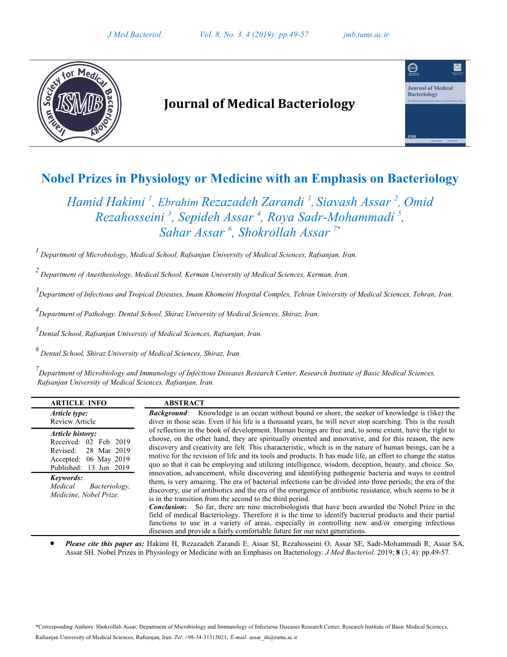 Nobel Prizes in Physiology Or Medicine with an Emphasis on Bacteriology