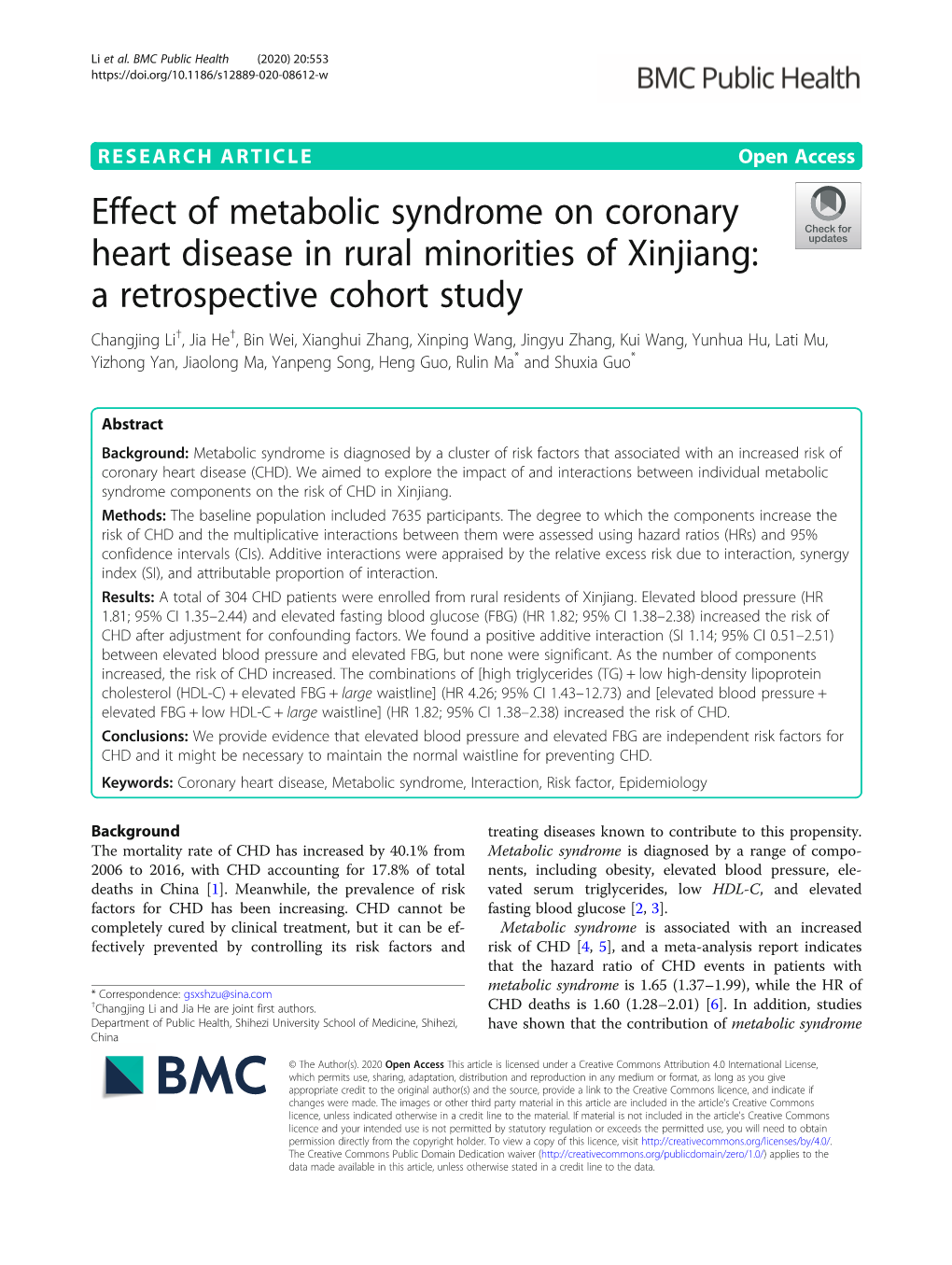 Effect of Metabolic Syndrome on Coronary Heart Disease in Rural