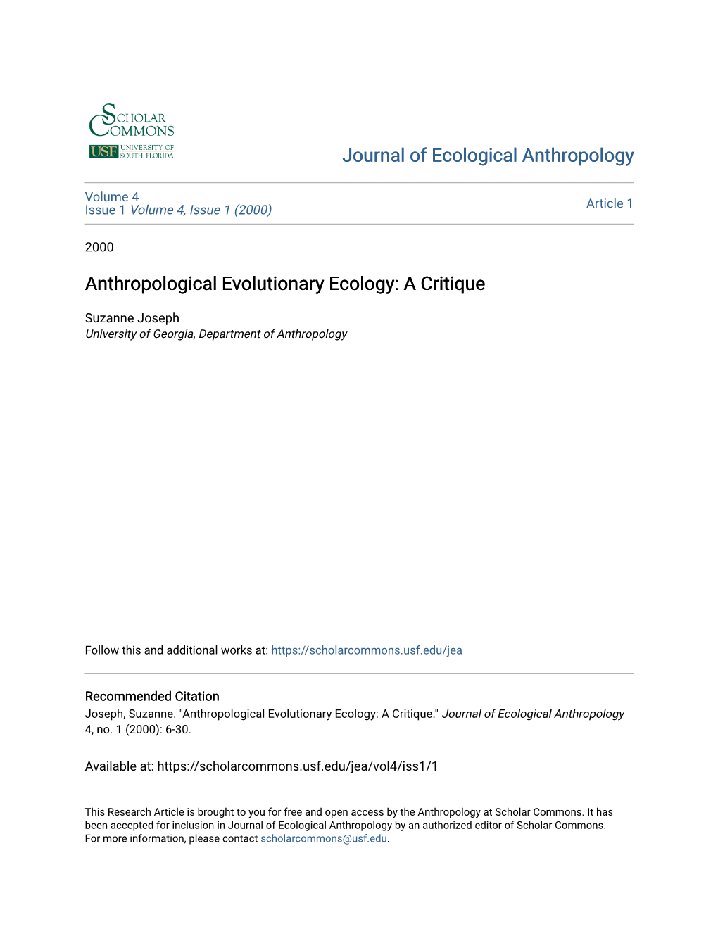 Anthropological Evolutionary Ecology: a Critique