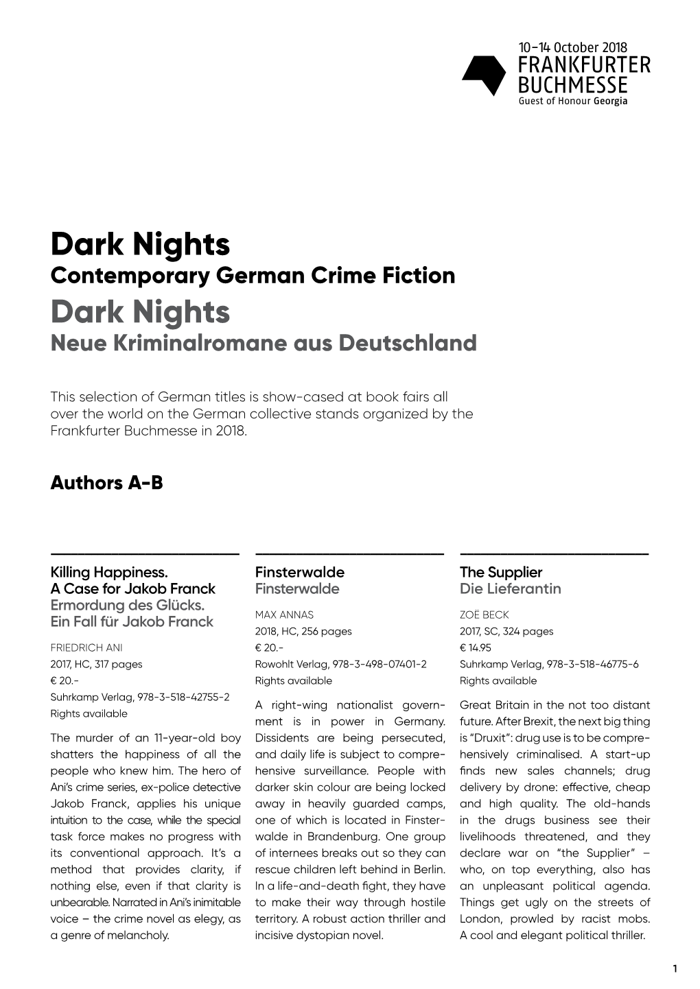 Contemporary German Crime Fiction Dark Nights Neue Kriminalromane Aus Deutschland