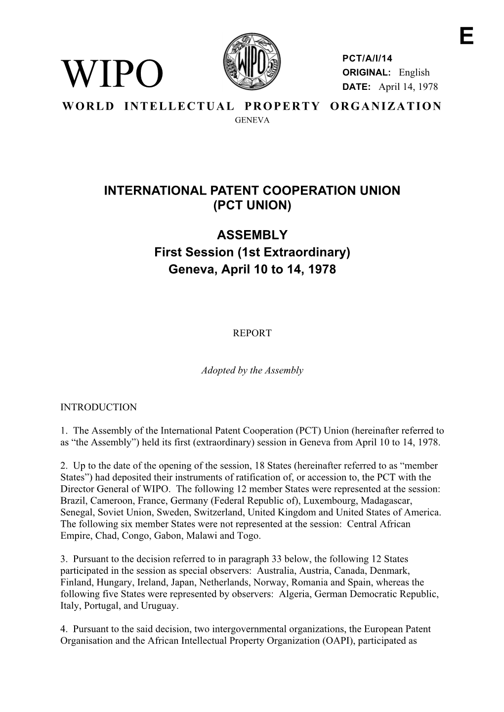 International Patent Cooperation Union (Pct Union)