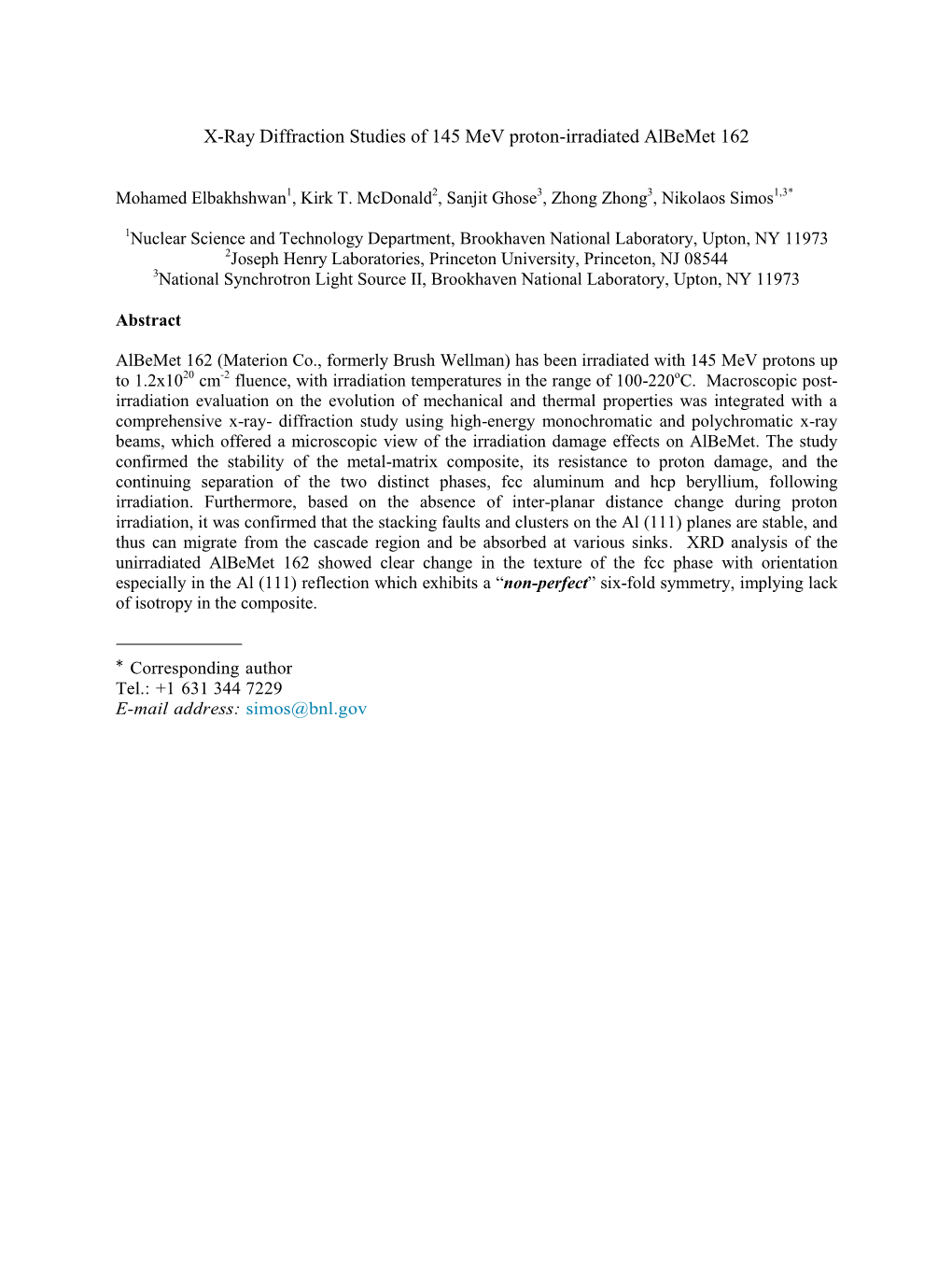 X-Ray Diffraction Studies of 145 Mev Proton-Irradiated Albemet 162