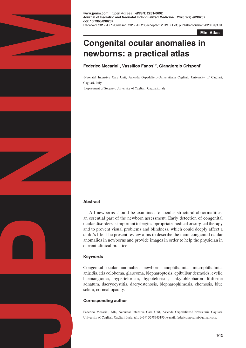 Congenital Ocular Anomalies in Newborns: a Practical Atlas