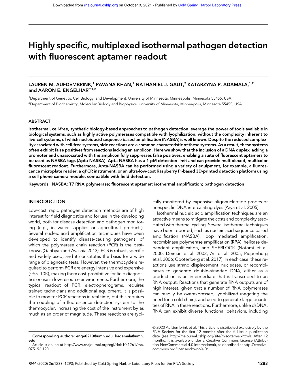 Highly Specific, Multiplexed Isothermal Pathogen Detection with Fluorescent Aptamer Readout