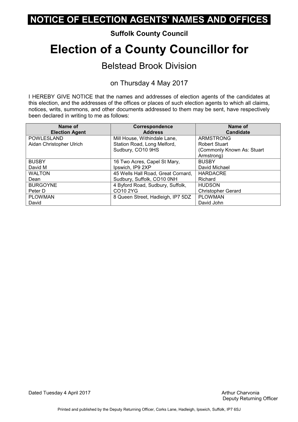 Election of a County Councillor For