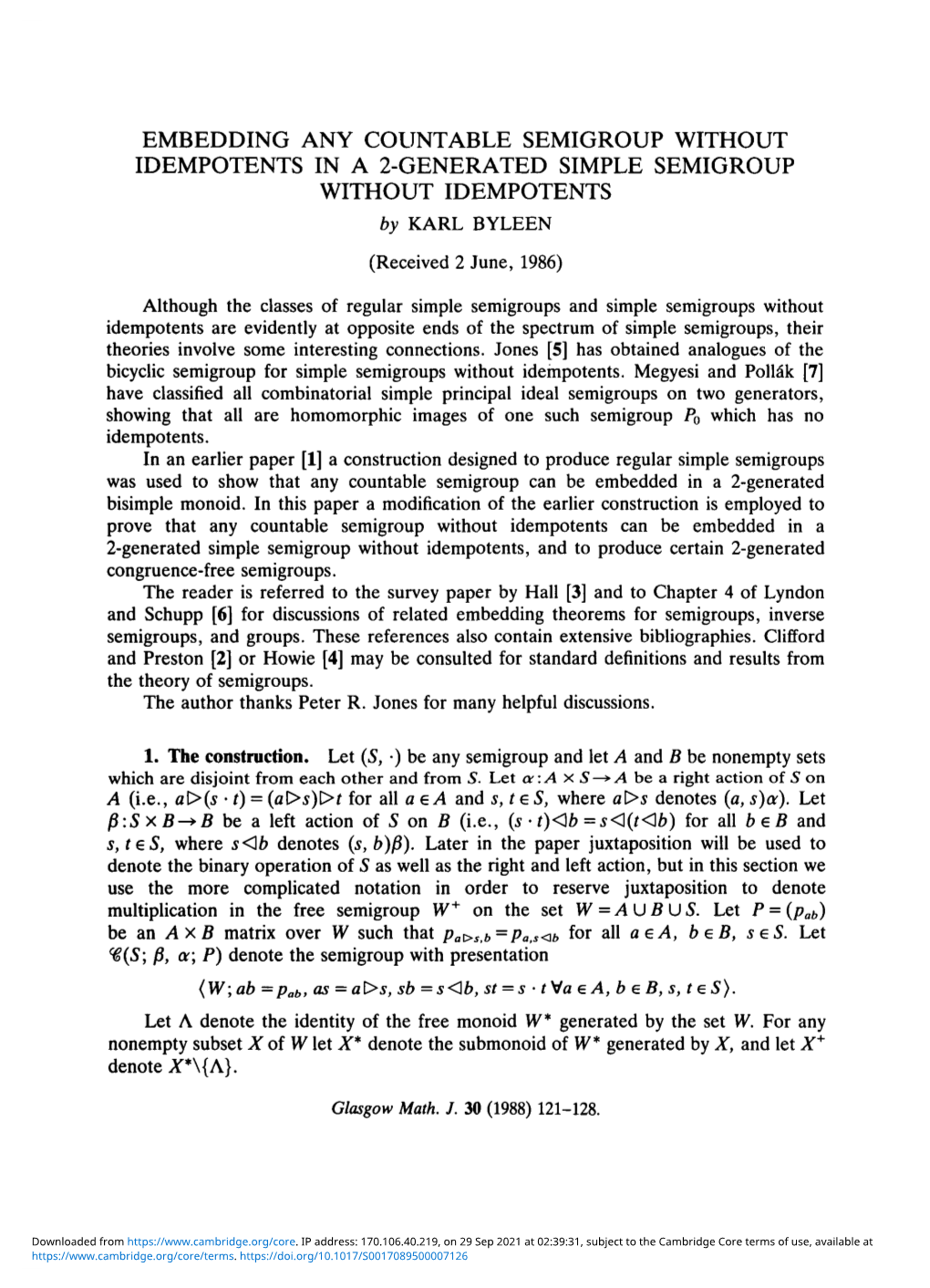 EMBEDDING ANY COUNTABLE SEMIGROUP WITHOUT IDEMPOTENTS in a 2-GENERATED SIMPLE SEMIGROUP WITHOUT IDEMPOTENTS by KARL BYLEEN (Received 2 June, 1986)