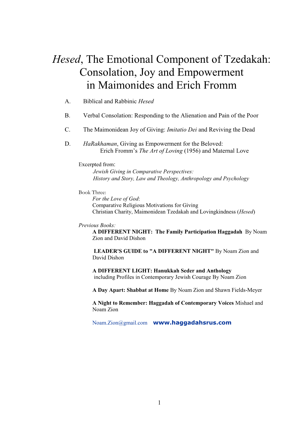 Hesed, the Emotional Component of Tzedakah: Consolation, Joy and Empowerment in Maimonides and Erich Fromm