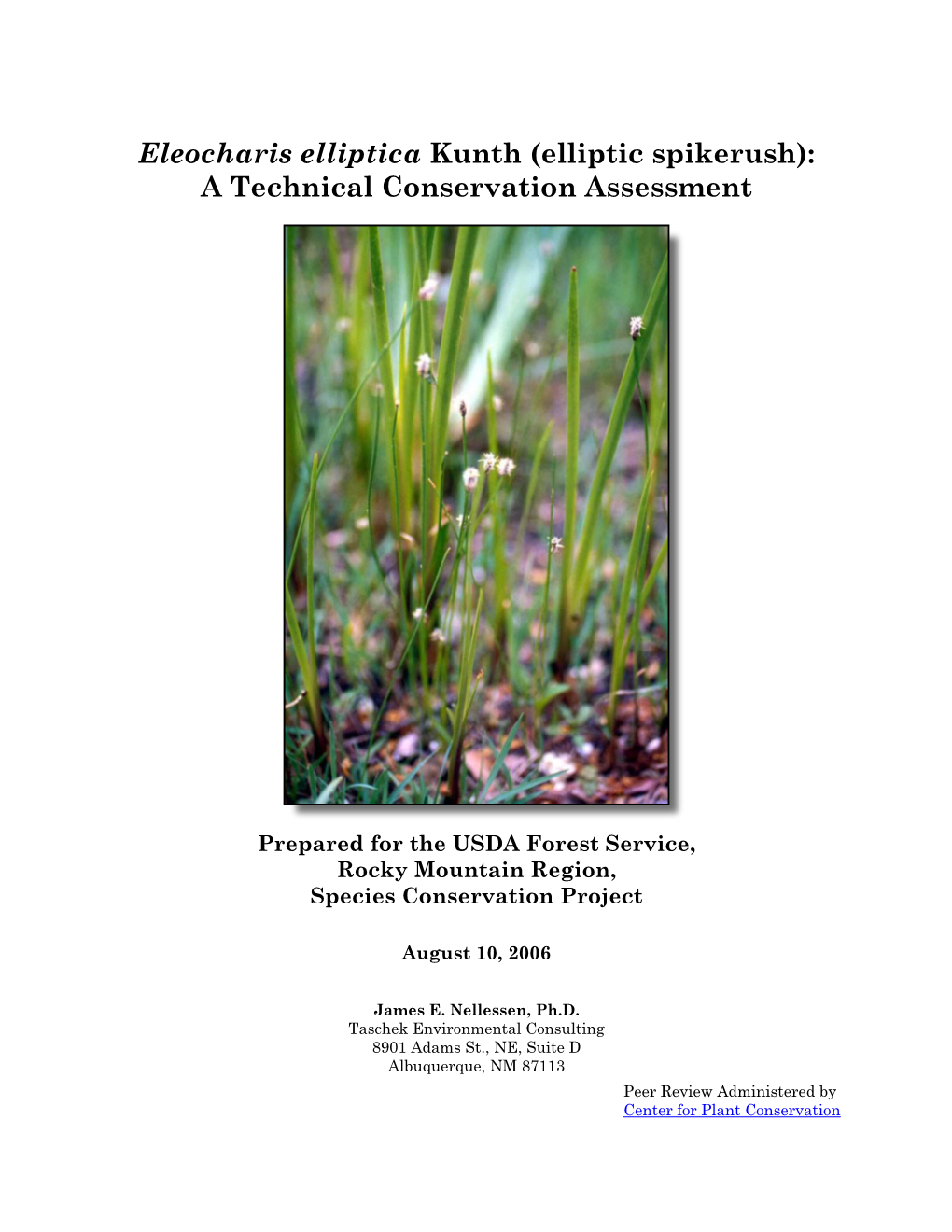 Eleocharis Elliptica Kunth (Elliptic Spikerush): a Technical Conservation Assessment