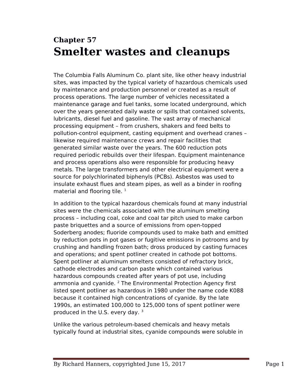 Chapter 57 – Smelter Wastes and Cleanups