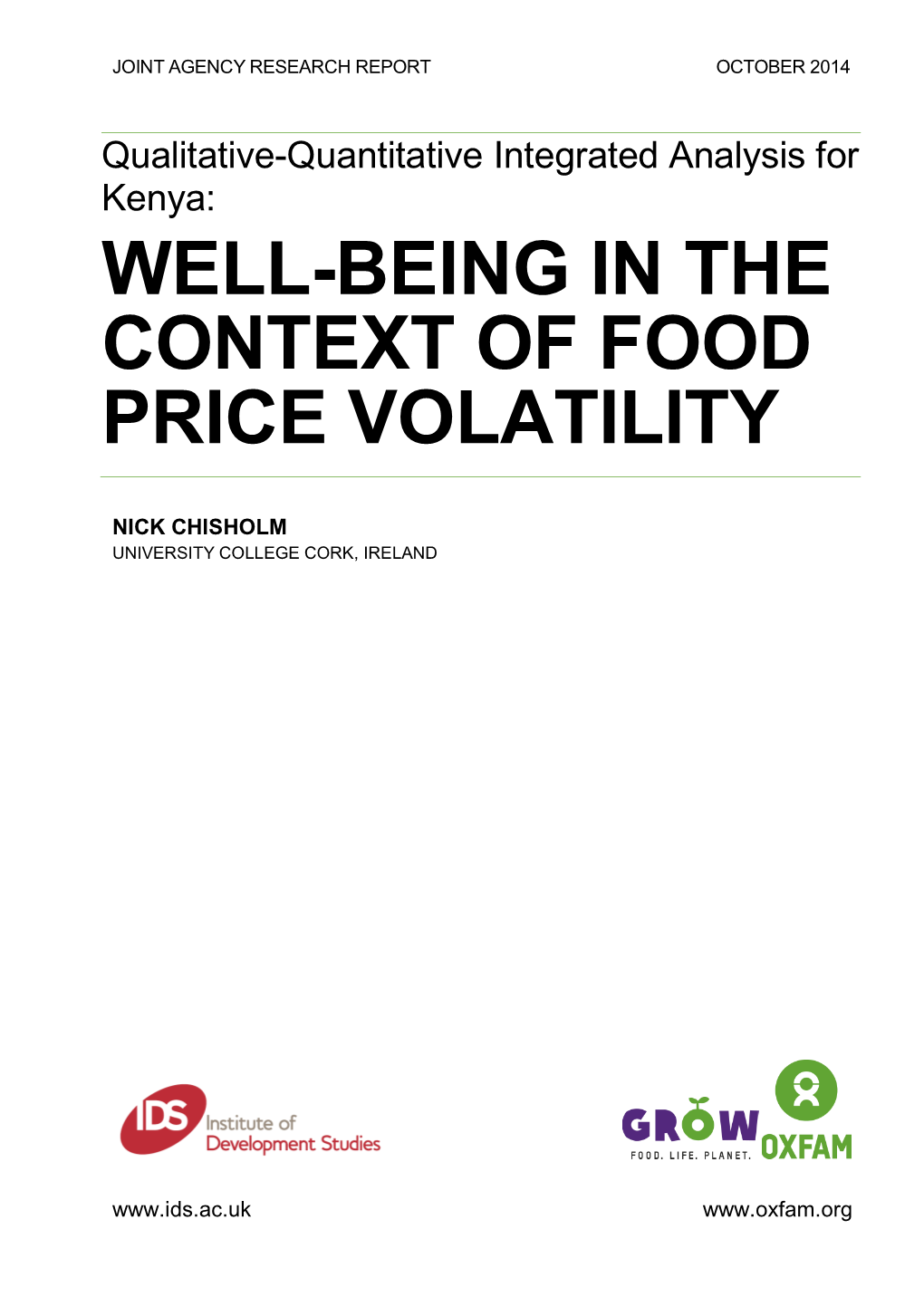 Well-Being in the Context of Food Price Volatility