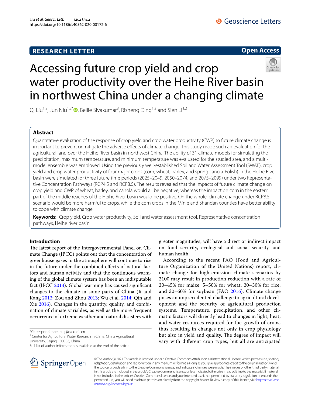 Accessing Future Crop Yield and Crop Water Productivity Over the Heihe