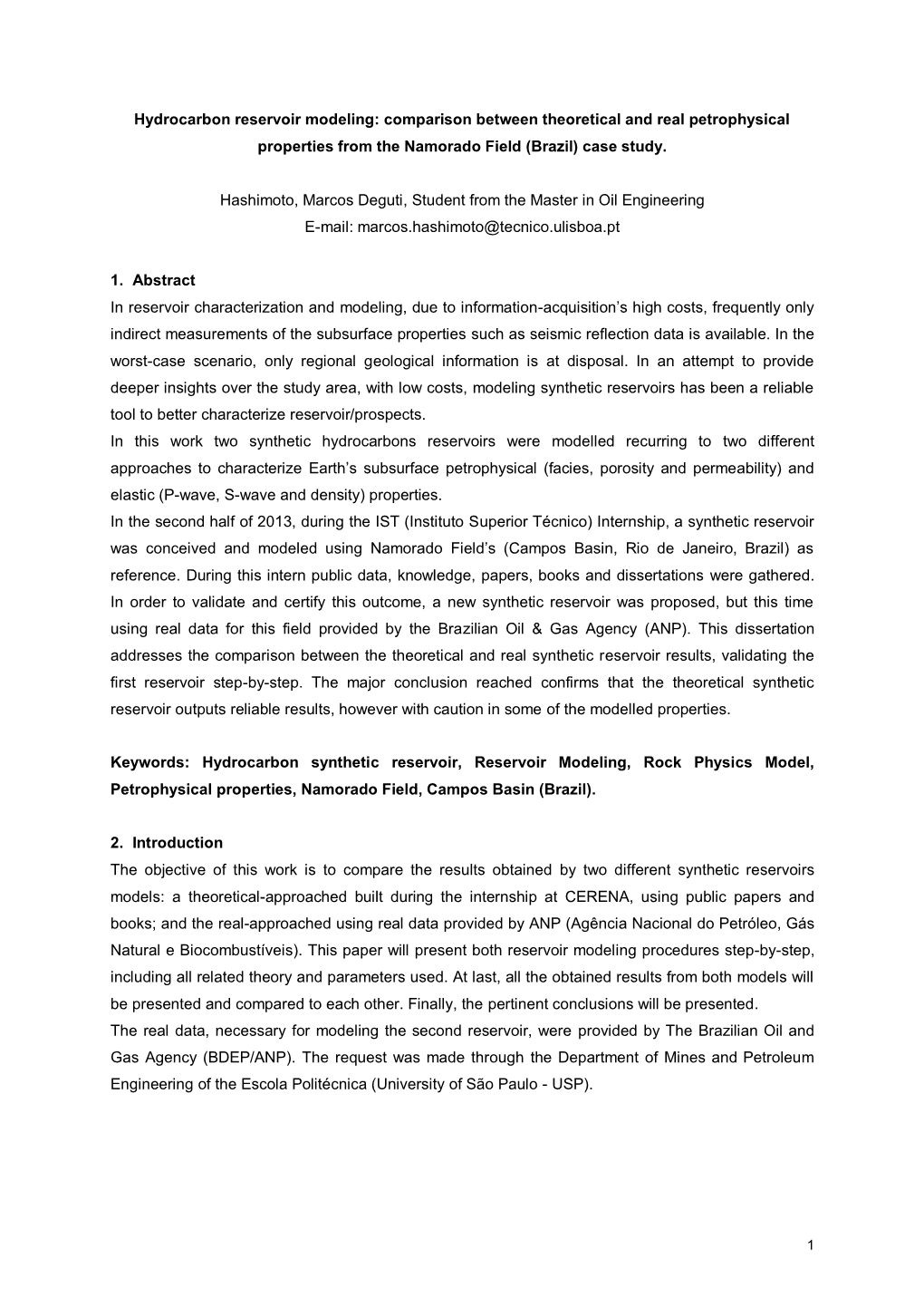 Hydrocarbon Reservoir Modeling: Comparison Between Theoretical and Real Petrophysical Properties from the Namorado Field (Brazil) Case Study