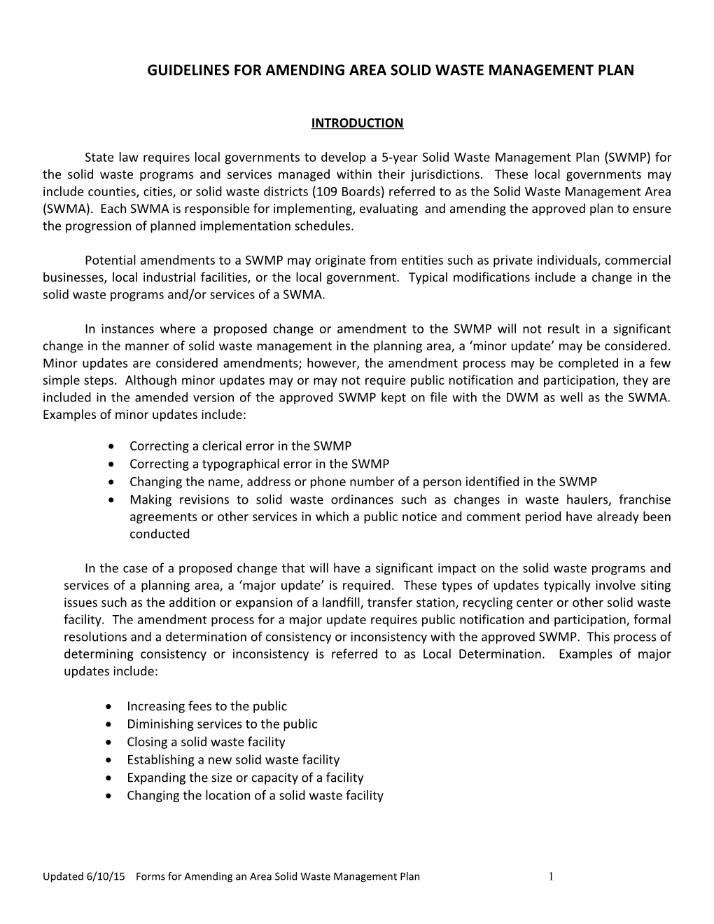 Steps For Amending Area Solid Waste Management Plans