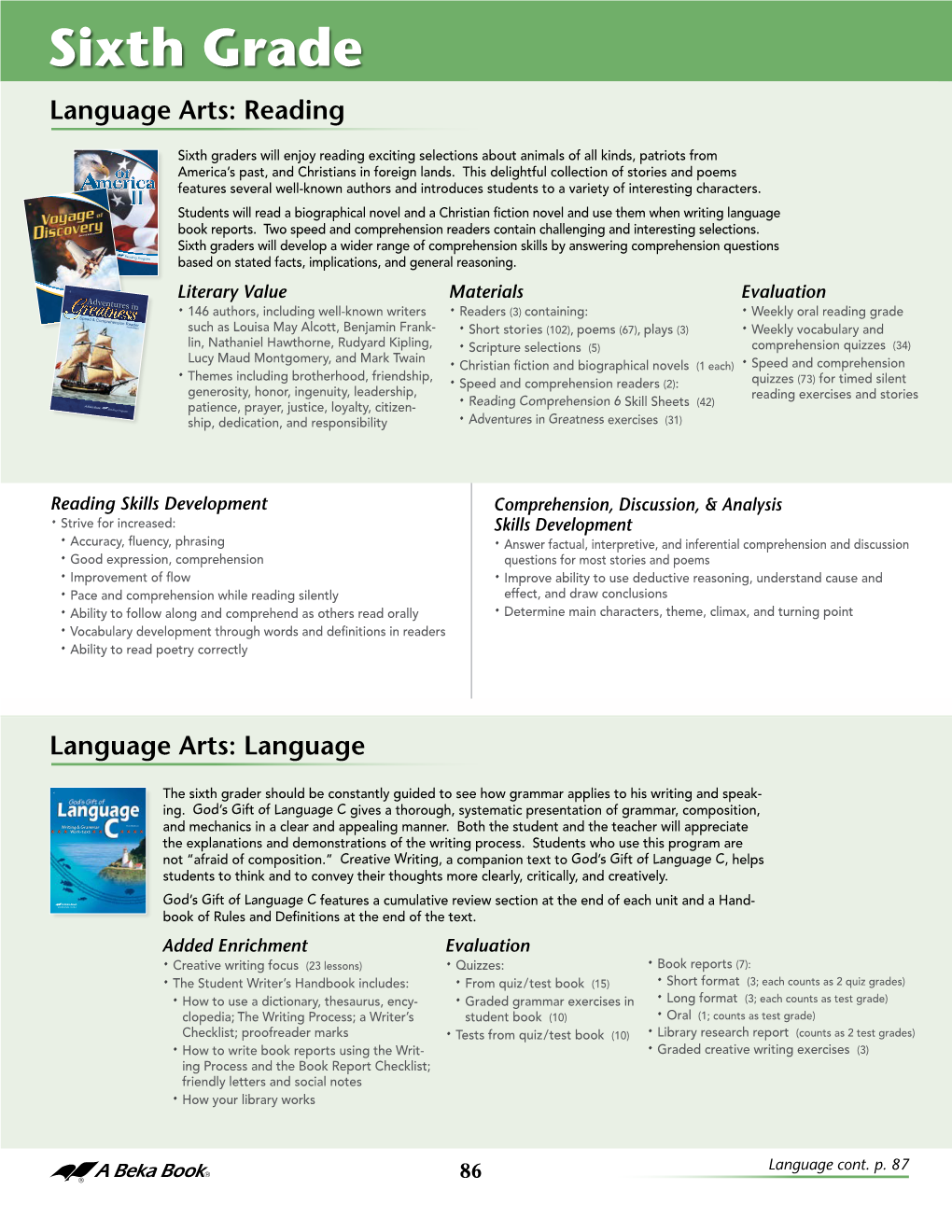 Sixth Grade :: ABB Scope & Sequence School 2016 Preschool-Grade 12